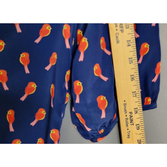 Old Navy Bird Print Button Top Womens S Blue Red Low V-Neck 3/4 Sleeve Whimsical - Picture 8 of 12